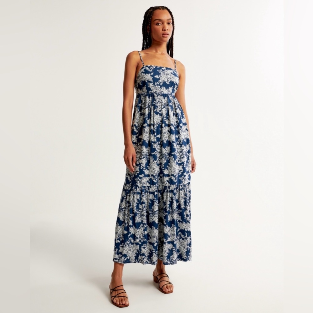 Abercrombie Low Back Tiered Blue Maxi Dress NWT XXS PETITE